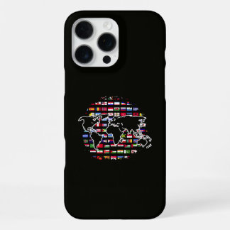 Funda Para iPhone 16 Pro Max Mapa de viaje mundial Mapa mundial Banderas intern