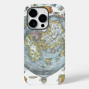 Funda Para iPhone 14 Pro Mapa Mundial Antiguo en Forma de Corazón Vintage P