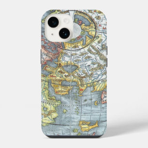 Funda Para iPhone 14 Mapa Mundial Antiguo en Forma de Corazón Vintage P