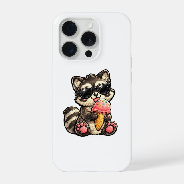 Funda Para iPhone Mapache Lindo Con Helado Y Gafas De Sol (Reverso )