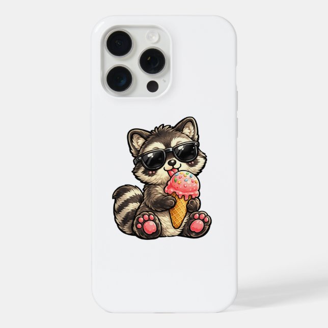 Funda Para iPhone Mapache Lindo Con Helado Y Gafas De Sol (Reverso )