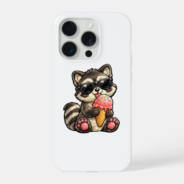 Funda Para iPhone Mapache Lindo Con Helado Y Gafas De Sol (Reverso )
