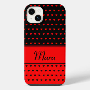 Funda Para iPhone 14 Plus Mara - Plantilla de nombre, Corazones Rojos y Negr