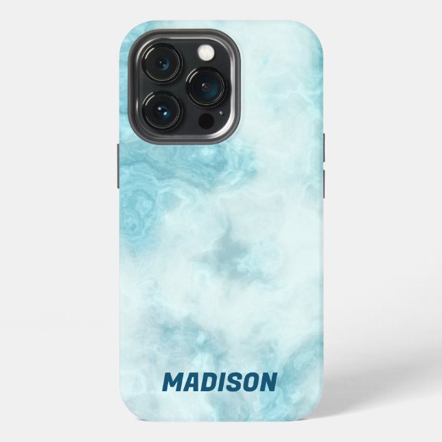 Funda Para iPhone Marble azul con nombre (Reverso )