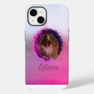 Funda Para iPhone 14 Marco circular con ombre de púrpura y rosa lujoso