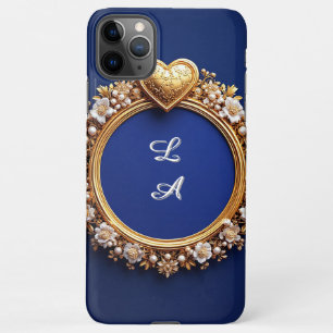 Funda Para iPhone 11Pro Max Marco de corazón dorado ornamentado con perla