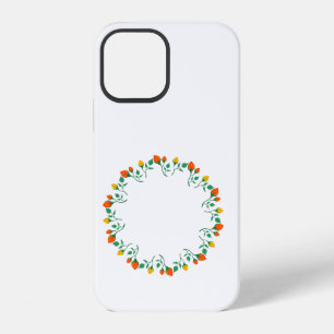 Funda Para iPhone 12 Marco redondo floral con flor rosa amarilla y roja