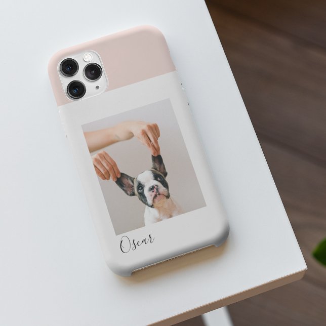 Funda Para iPhone Marco rosa pastel moderno | Foto personal de perro (Subido por el creador)
