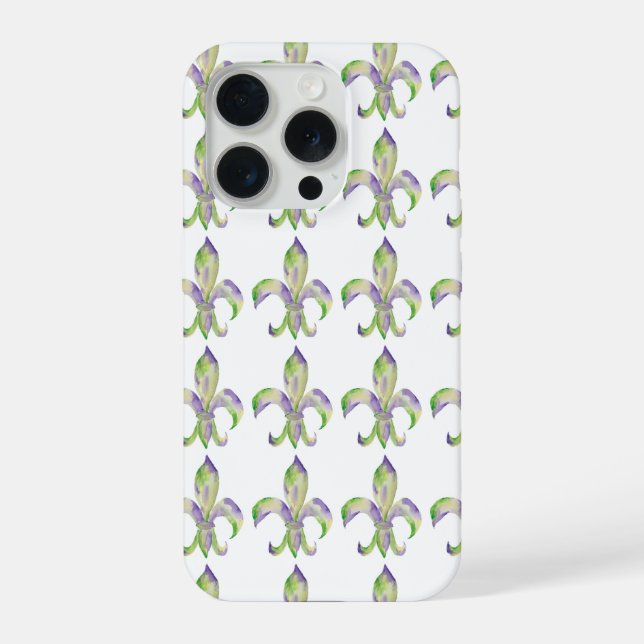 Funda Para iPhone Mardi Gras al aguarela Fleur de Lis  (Reverso )