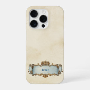Funda Para iPhone 16 Pro Marfil + Rollo Ornate Azul Estilo Antiguo