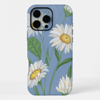 Funda Para iPhone 16 Pro Max Margaritas Blancas Antiguas Patrón Floral Azul Pol