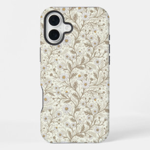 Funda Para iPhone 16 Plus Margaritas en blanco y marrón sobre blanco apagado