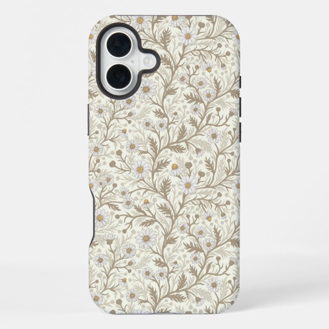 Funda Para iPhone Margaritas en blanco y marrón sobre blanco apagado (Reverso )