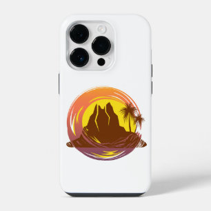 Funda Para iPhone 14 Pro Margen con el paisaje volcánico tropical y palmera