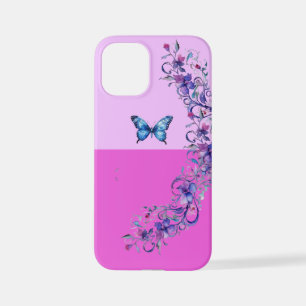 Funda Para iPhone 12 Mini Mariposa azul bonito en el iPhone Rosa 12 Mini Fun