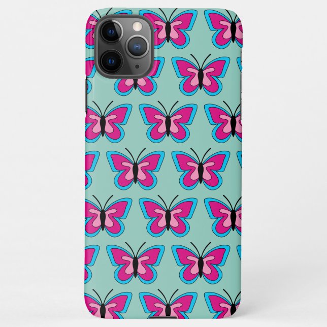 Funda Para iPhone Mariposa azul magenta rosa (Reverso)