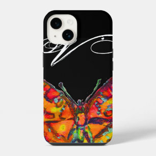 FUNDA PARA iPhone 14 MARIPOSA COLORIDA ROJA DORADA AMARILLA MONOGRAMA N
