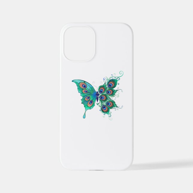 Funda Para iPhone Mariposa con plumas de pavo real verde (Reverso )