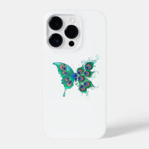 Funda Para iPhone 14 Pro Mariposa con plumas de pavo real verde