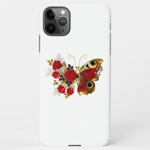 Funda Para iPhone 11Pro Max Mariposa de flor roja con rosas rojas
