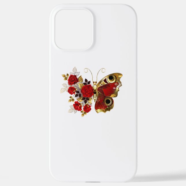 Funda Para iPhone Mariposa de flor roja con rosas rojas (Reverso )