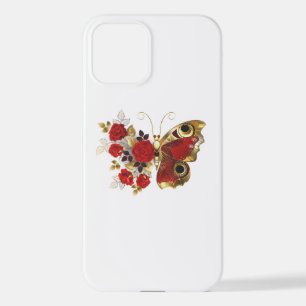 Funda Para iPhone 12 Mariposa de flor roja con rosas rojas