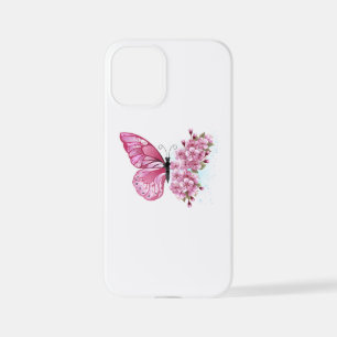 Funda Para iPhone 12 Mini Mariposa de flores con Sakura rosa