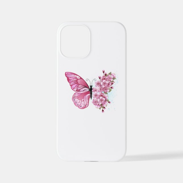 Funda Para iPhone Mariposa de flores con Sakura rosa (Reverso )