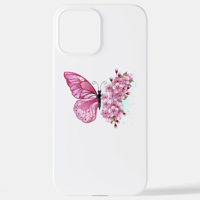 Funda Para iPhone Mariposa de flores con Sakura rosa (Reverso )