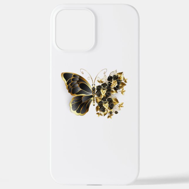 Funda Para iPhone Mariposa de flores de oro con orquídea negra (Reverso )