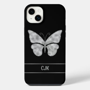 Funda Para iPhone 14 Plus Mariposa de plata personalizada en negro