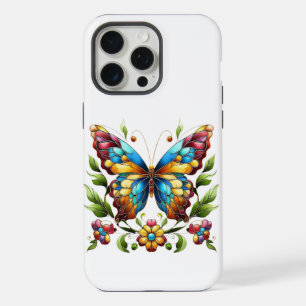 Mariposa de vidrio coloreado con flores
