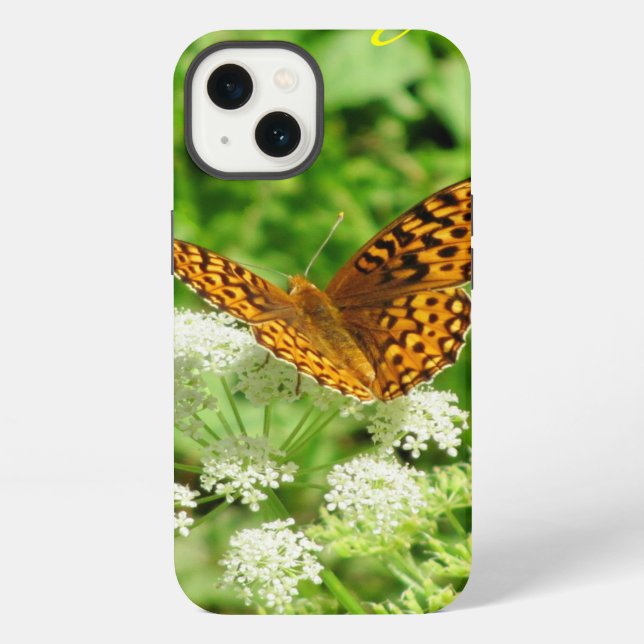 Funda Para iPhone Mariposa En Flores Blancas (Reverso )