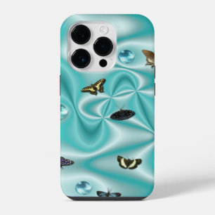Funda Para iPhone 14 Pro Mariposa en seda verde con perlas