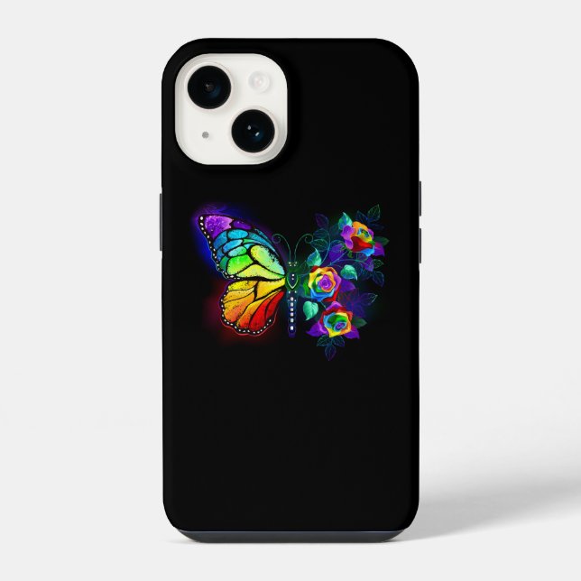 Funda Para iPhone Mariposa flor de arcoíris (Reverso )