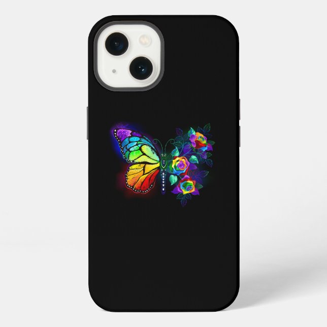 Funda Para iPhone Mariposa flor de arcoíris (Reverso )