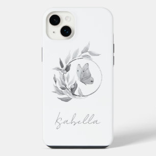 Funda Para iPhone 14 Plus Mariposa floral Monocromo Nombre sencillo y elegan