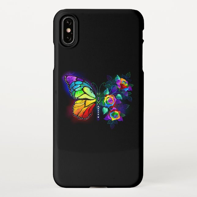 Funda Para iPhone Mariposa florida arcoiris (Reverso)