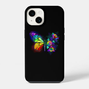 Funda Para iPhone 14 Mariposa florida arcoiris