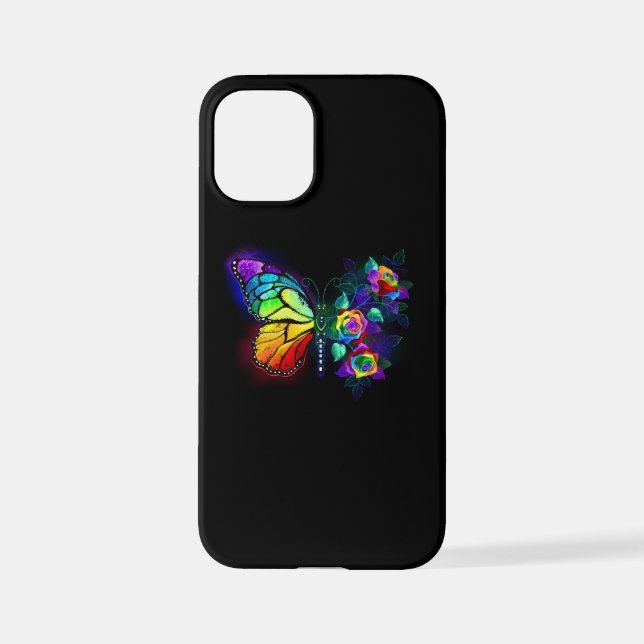 Funda Para iPhone Mariposa florida arcoiris (Reverso )