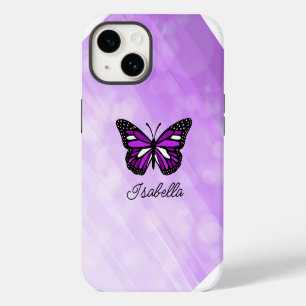 Funda Para iPhone 14 Mariposa Morada y Tu Nombre Personalizado   