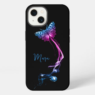 Mariposa rosa y azul neón