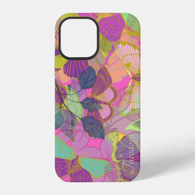 Funda Para iPhone Mariposa Turquesa Violeta Dorada Chic (Reverso )