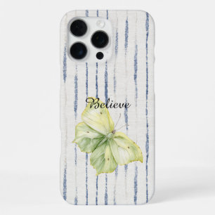 Funda Para iPhone 16 Pro Max Mariposa Verde Menta Cree Azul Rayas Blancas