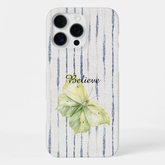 Funda Para iPhone Mariposa Verde Menta Cree Azul Rayas Blancas (Reverso )