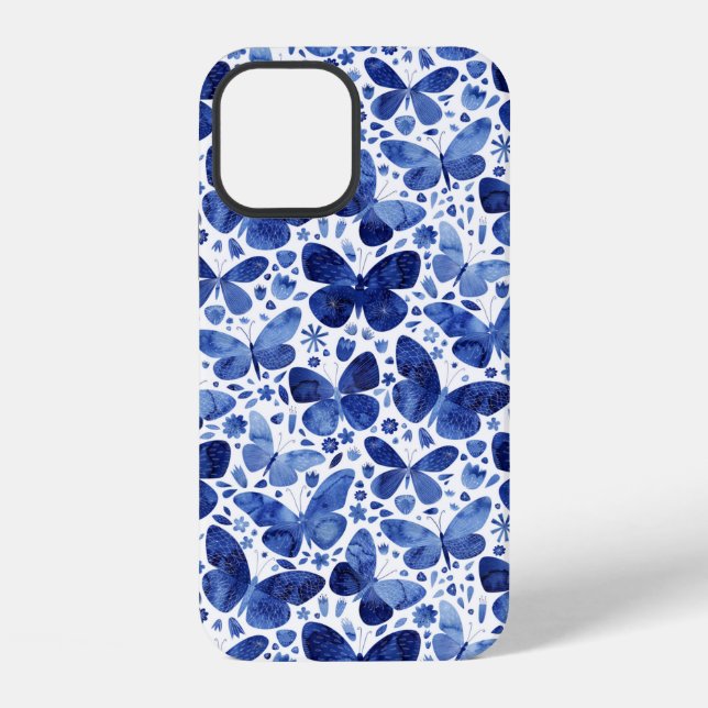 Funda Para iPhone Mariposas Acuarela Azul (Reverso )