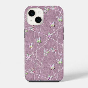 Funda Para iPhone 14 Mariposas Acuarela sobre Rosa Polvoriento