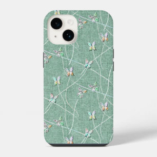 Funda Para iPhone 14 Mariposas acuarela sobre verde menta