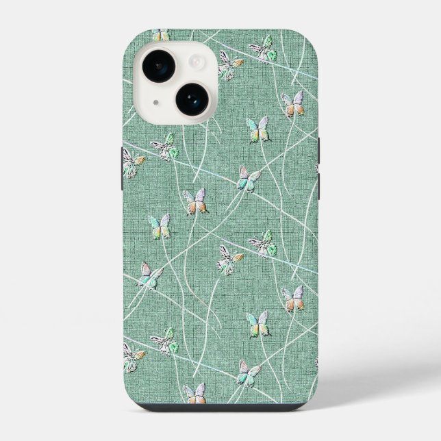 Funda Para iPhone Mariposas acuarela sobre verde menta (Reverso )
