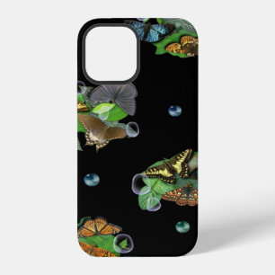 Funda Para iPhone 12 Mariposas con Hojas Gotitas de Lluvia Estrellas y 